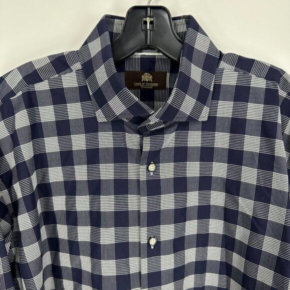 3/$25 Circle of Gentleman Plaid Button Down Shirt 43 Navy - Picture 6 of 7